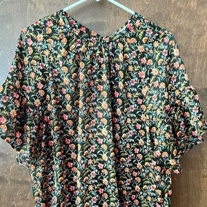 Loft Black Print Ruffle Sleeve Top